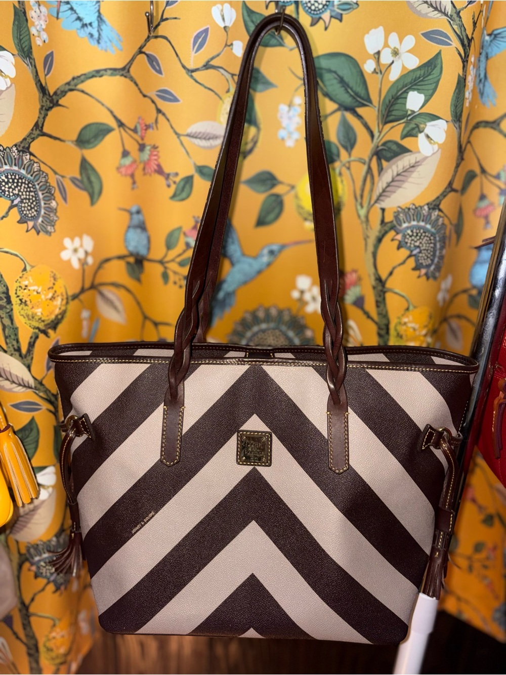 Dooney & Bourke Brown Chevron Bailey Tote Bag